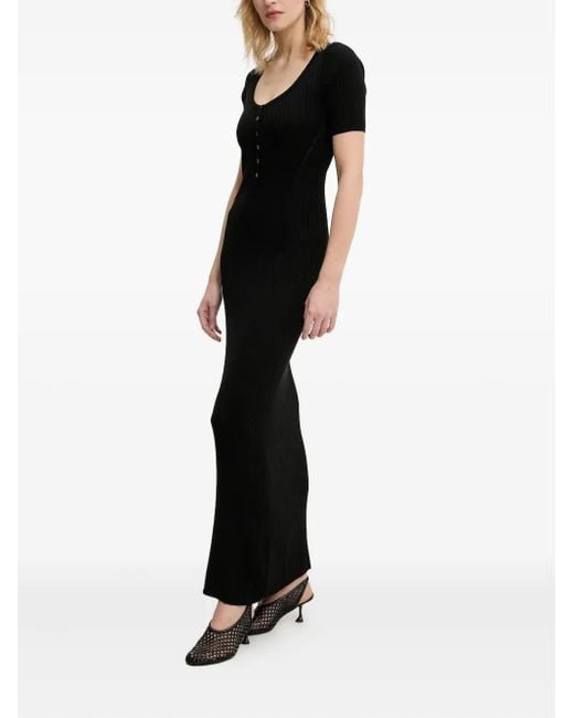 Herskind Black Geripptes Kleid Mit Knopfleiste