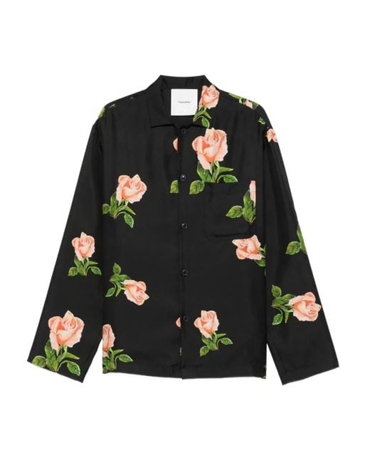 Nanushka Black Rose-Print Chest-Pocket Shirt for men