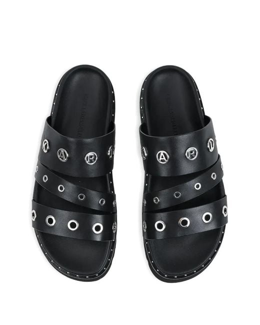 Karl Lagerfeld Black Eyelet-Embellished Logo-Plaque Flat Sandals