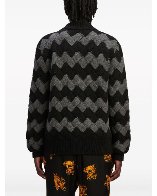 Palm Angels Black Zig-Zag Knit Bomber Jacket for men