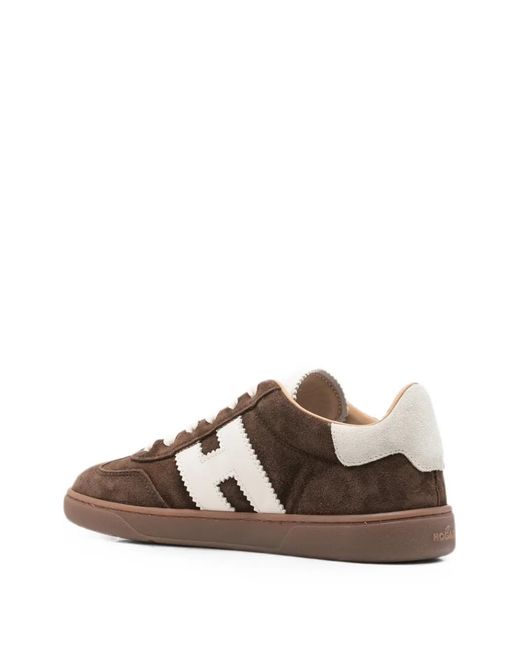 Hogan Brown Cool Logo-Patch Leather Sneakers