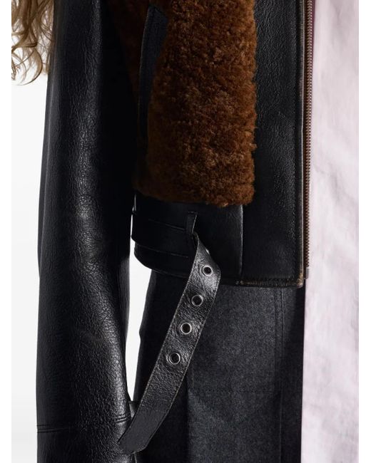 Prada Brown Lederjacke Mit Shearling-Einsatz