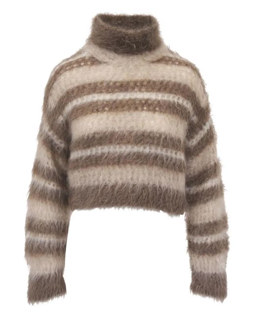 Brunello Cucinelli Natural Striped-Pattern Sweater