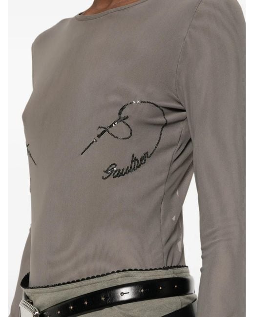 Jean Paul Gaultier Gray Sequin-Embellished Bodysuit
