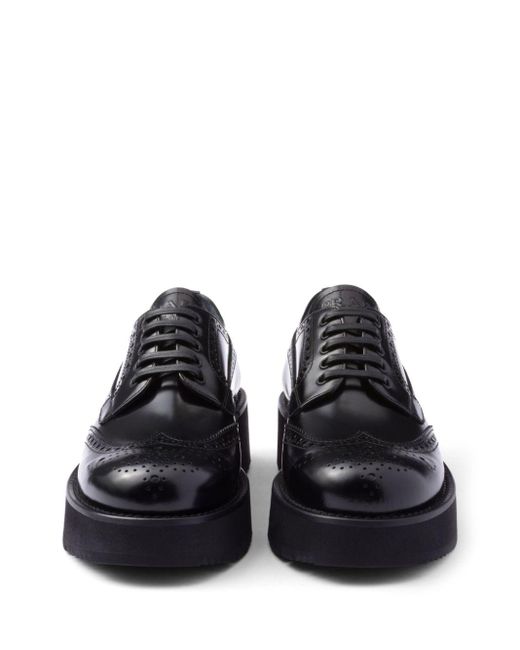 Prada Black Brushed-Leather Lace-Up Shoes