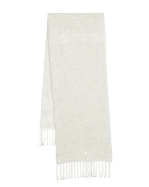 Isabel Marant White Logo-Embroidered Brushed Scarf