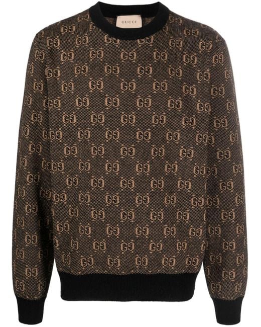 Gucci Jacquard-Pullover mit Logo in Brown für Herren