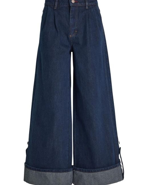 Damson Madder Blue Pleated Cuff Culottes Jeans