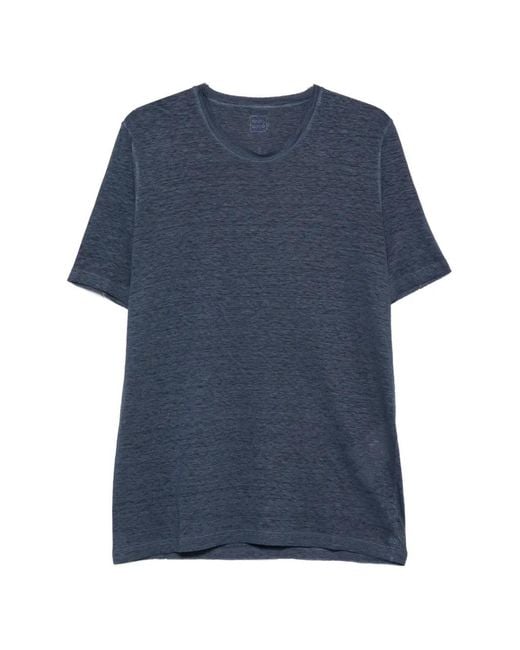 120% Lino Blue Crew-Neck Linen T-Shirt for men