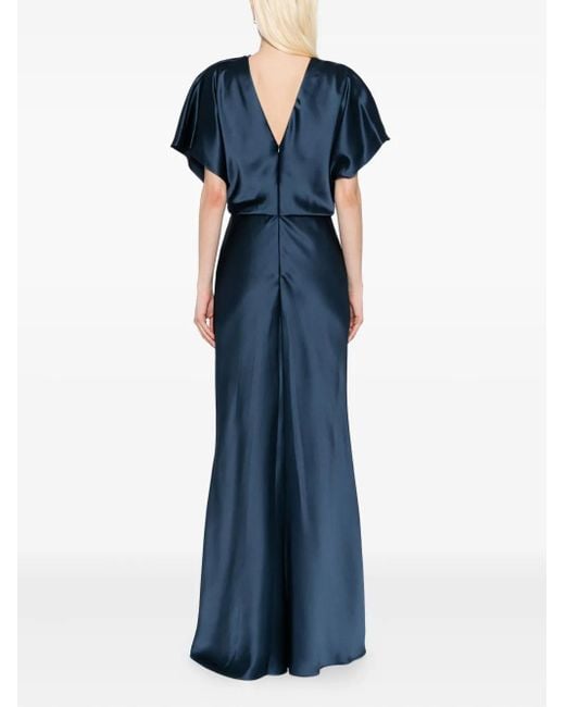Amsale Blue Satin Draped Gown