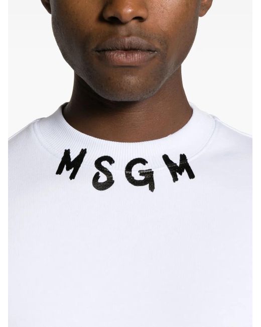 MSGM White Logo-Print Cotton Sweatshirt for men