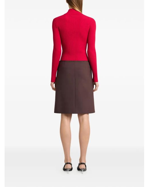 Courreges Red Rib-Knit Slash-Detail Sweater