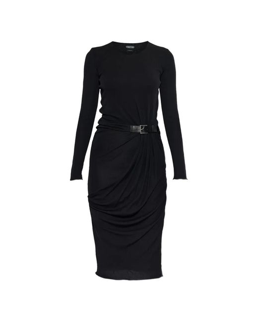 Tom Ford Black Belt-Detail Midi Dress