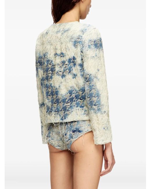 DIESEL White Houndstooth Denim Jacket