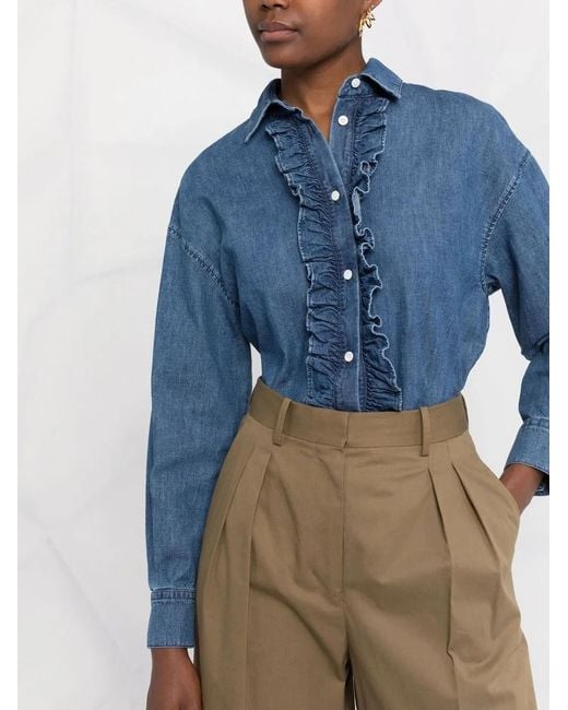 Jacob Cohen Blue Ruffle-Trim Detail Shirt