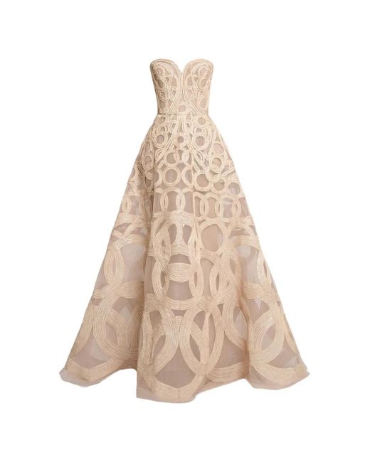 Elie Saab Natural Sequin-Embroidered Strapless Gown