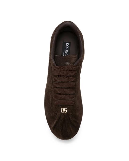 Dolce & Gabbana Brown Logo-Plaque Suede Sneakers