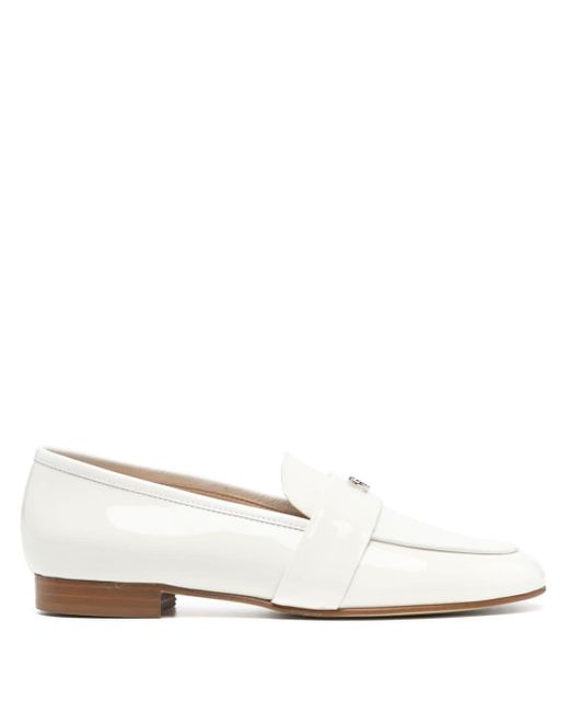 Casadei White Logo Plaque Patent Loafers