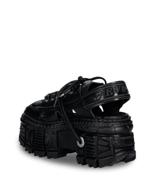 New Rock Black Lace-Up Platform Sandals