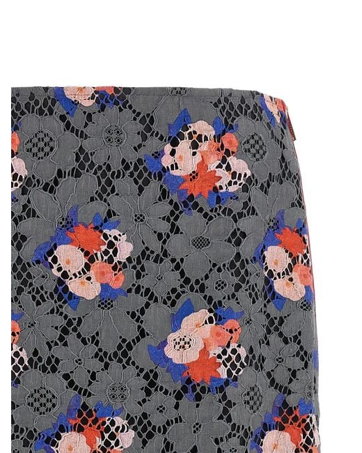 Fendi Gray Lace Floral-Pattern Midi Skirt