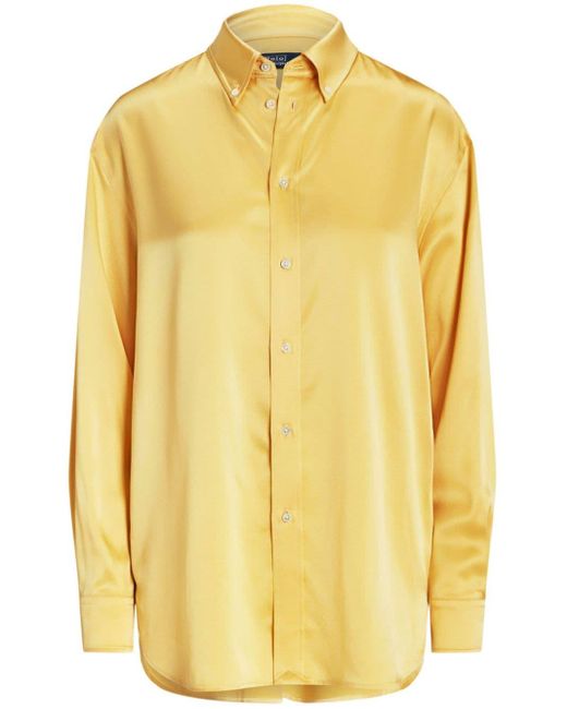 Polo Ralph Lauren Button-up Zijde-satijnen Blouse in het Yellow