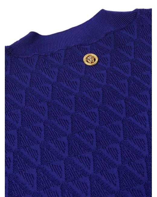 Versace Mini-Jurk Met Korte Mouwen En V-Patroon in het Blue