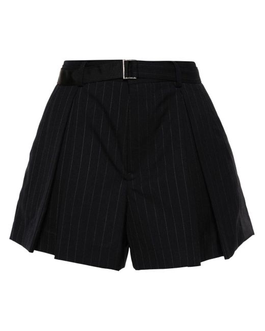 Sacai Black Pinstriped Belted Shorts