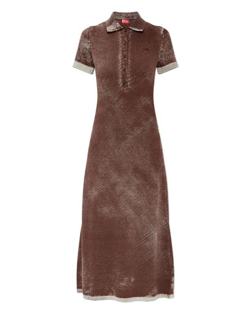 DIESEL M-Lourens Midi-Jurk Met Halve Knopen En Polokraag in het Brown