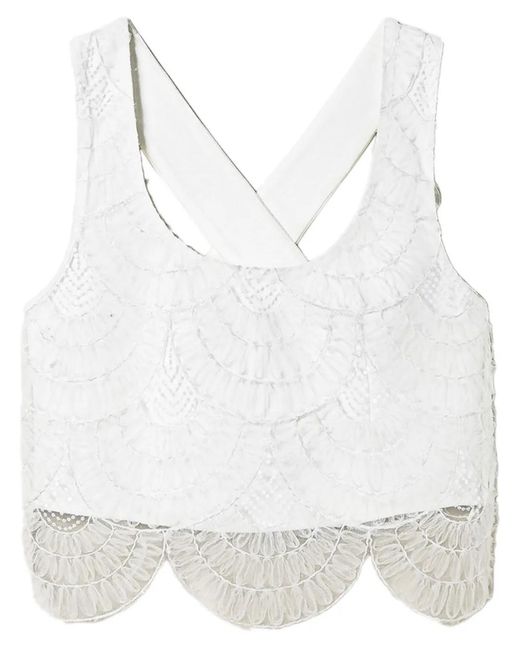 Twinset White Organza-Overlay Crepe Cropped Tank Top