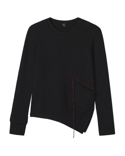 Y's Yohji Yamamoto Black Asymmetric-Pocket Wool Sweater