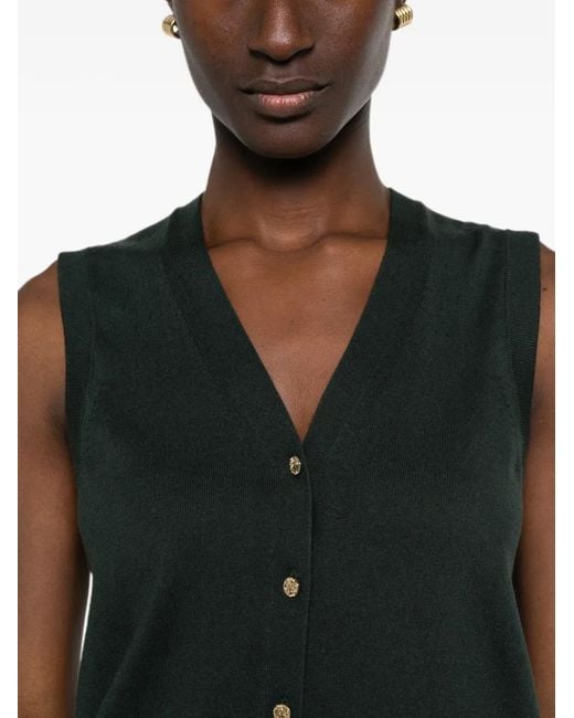 Max Mara Black V-Neck Button-Up Vest