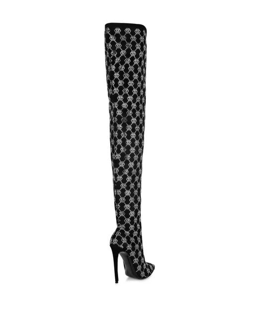 Philipp Plein Black Logo-Rhinestone Boots