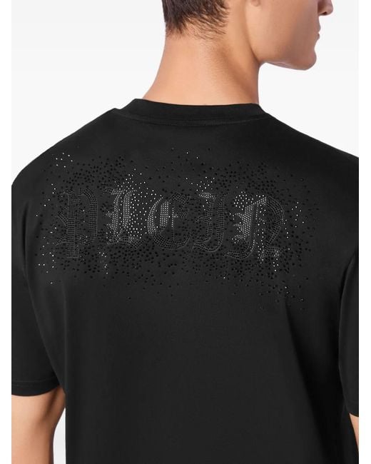 Philipp Plein Black T-Shirt Round Neck Ss Strass Gothic Plein for men