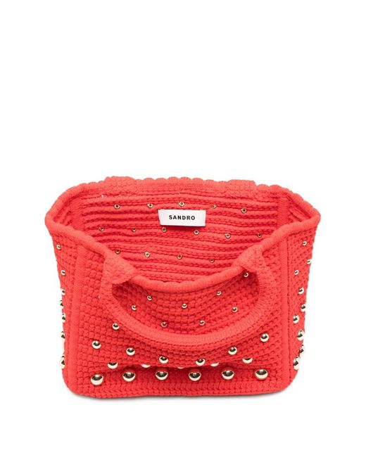 Sandro Red Stud-Embellished Tote Bag