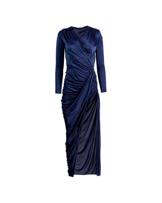 Atlein Blue Ruched Long-Sleeve Maxi Dress