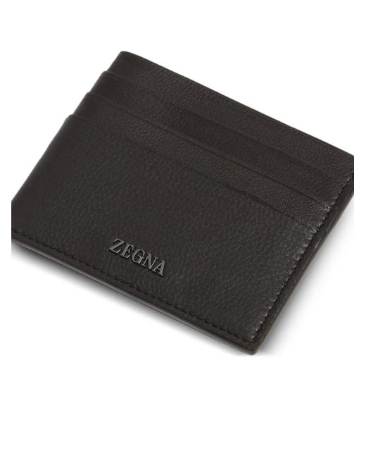 Tarjetero de piel con logo Zegna de hombre de color Black