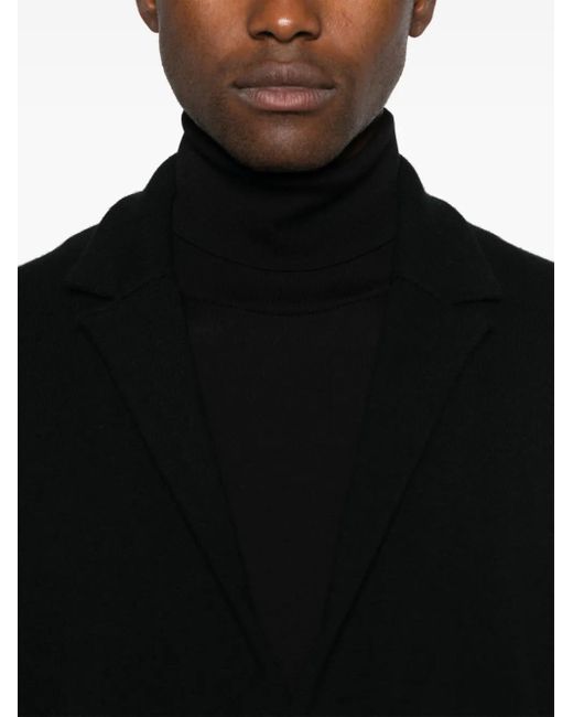 Roberto Collina Black Merino-Cashmere Knitted Notched-Lapel Blazer for men