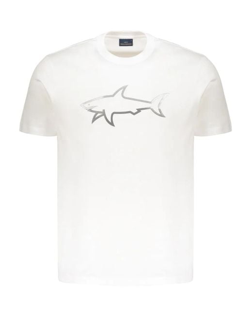 Paul & Shark White Reflective Shark-Print Cotton T-Shirt for men