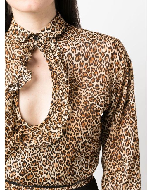 DSquared² Leopard-print Cut-out Blouse in het Brown