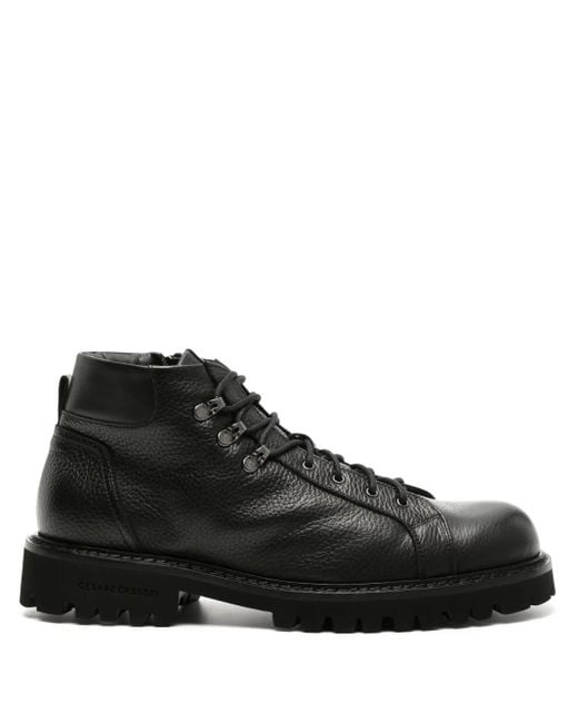 Casadei Black Cervo Lace-Up Leather Boots for men
