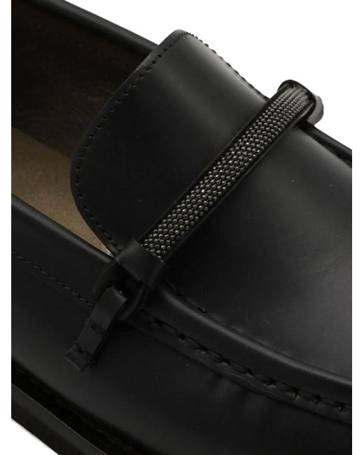 Brunello Cucinelli Black Monili Leather Loafers