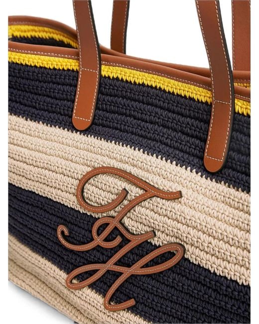 Tommy Hilfiger Blue Stripe-Pattern Logo-Patch Tote Bag