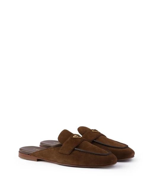 Prada Brown Suede Slippers