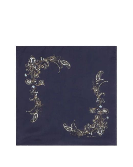 Etro Blue Paisley-Print Pocket Square for men