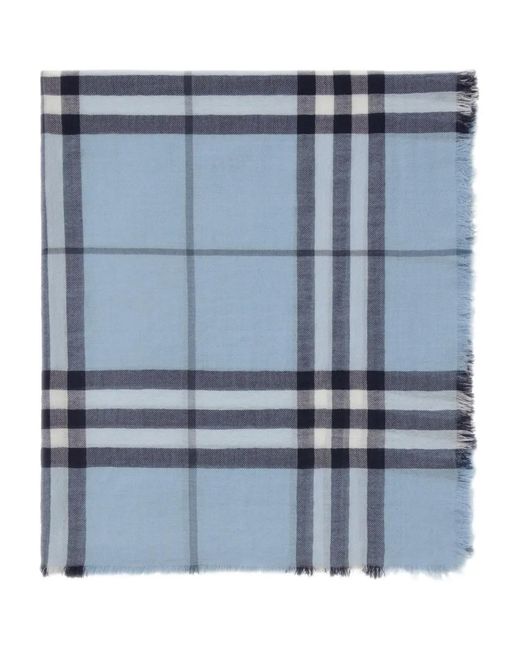 Burberry Blue Wide Check Wool Scarf
