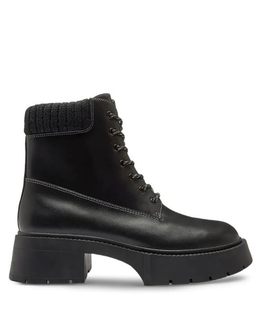 COACH Black 57Mm Leah Knitted-Collar Lace-Up Boots