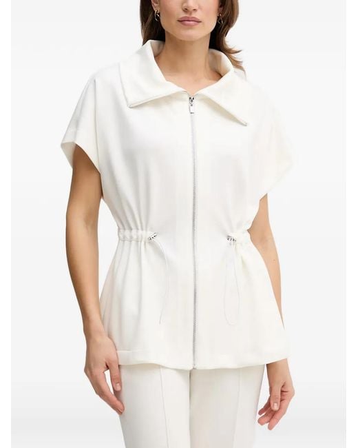 Joseph Ribkoff White Drawstring-Waist Zip-Up Jacket