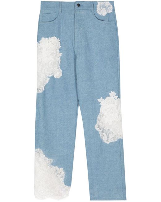 Collina Strada Blue Lace-appliqué Straight-leg Jeans