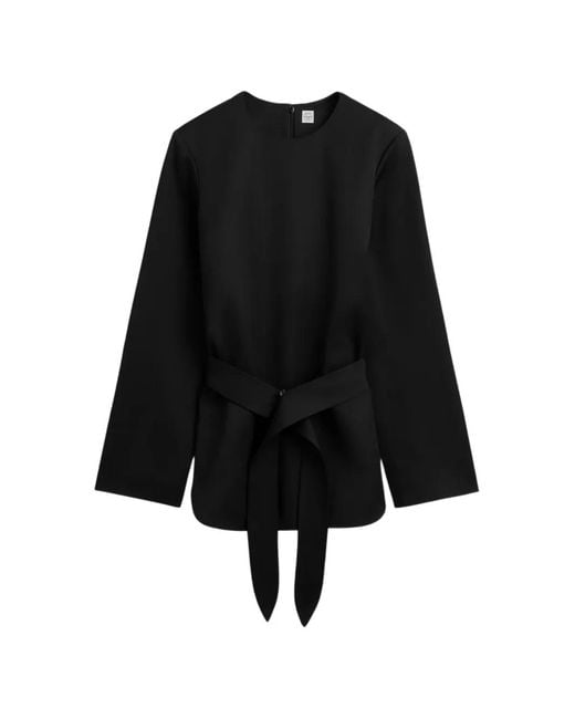 Totême Black Belted Long-Sleeve Top