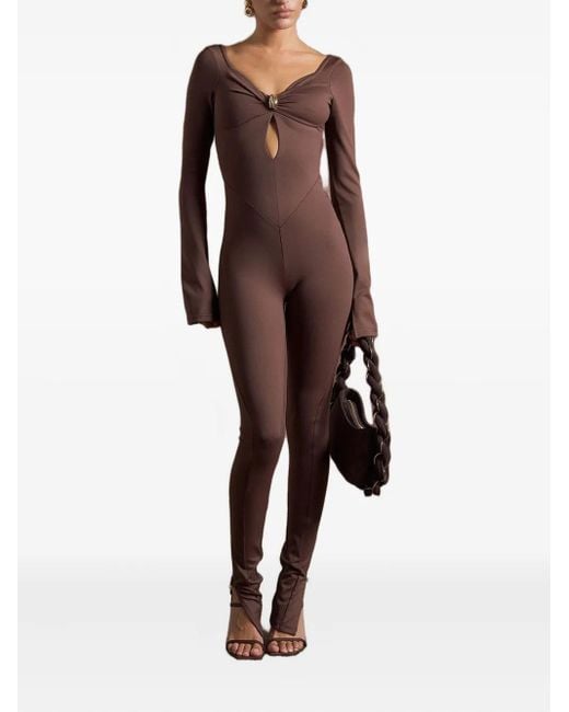 Manière De Voir Brown Twisted Bust Off-Shoulder Jumpsuit